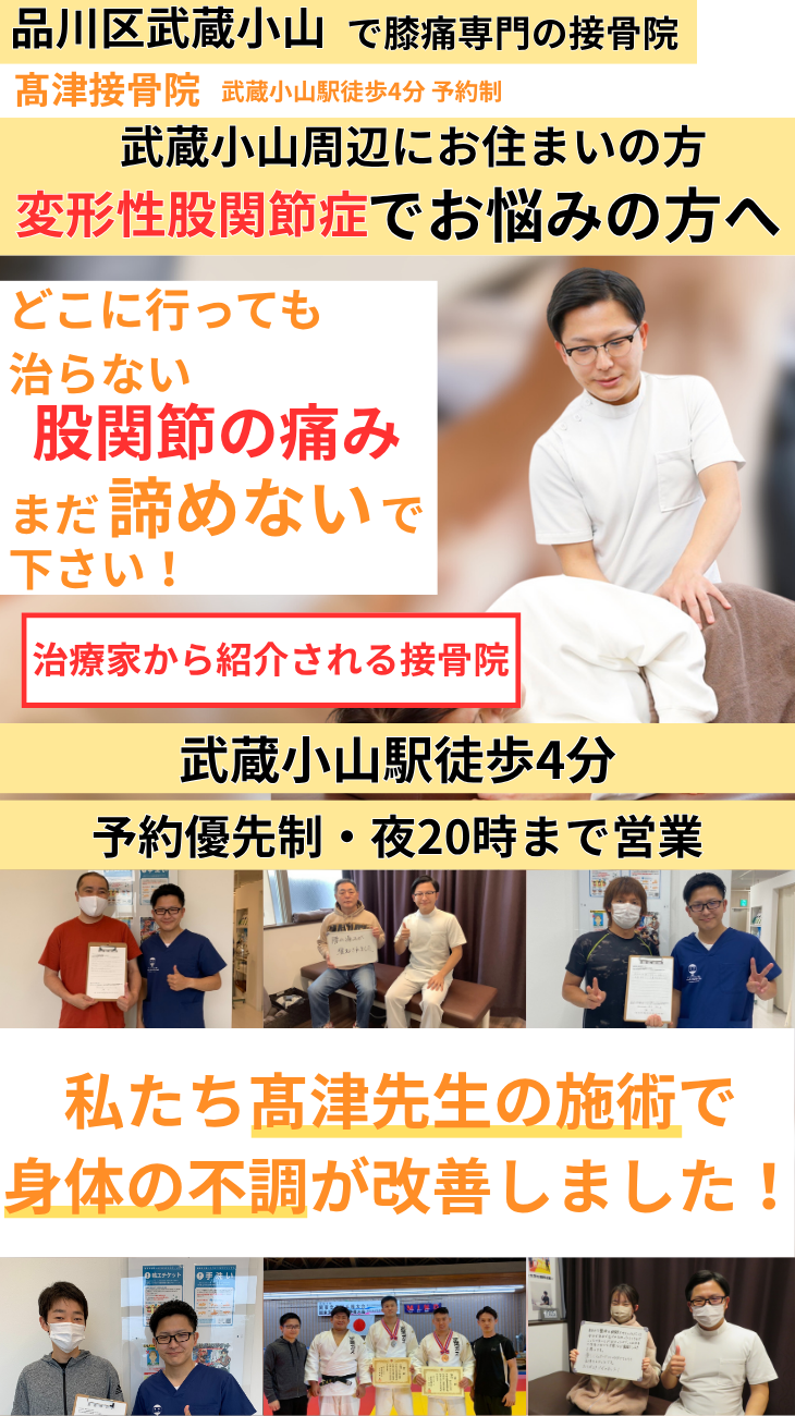 武蔵小山 変形性股関節症・股関節の痛み専門治療 髙津接骨院 慢性変形性股関節症 股関節の痛み改善